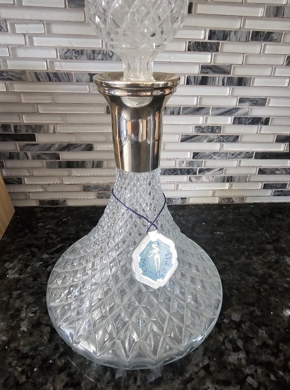 Vintage Crystal Ship Decanter with Silver Collar - Clear